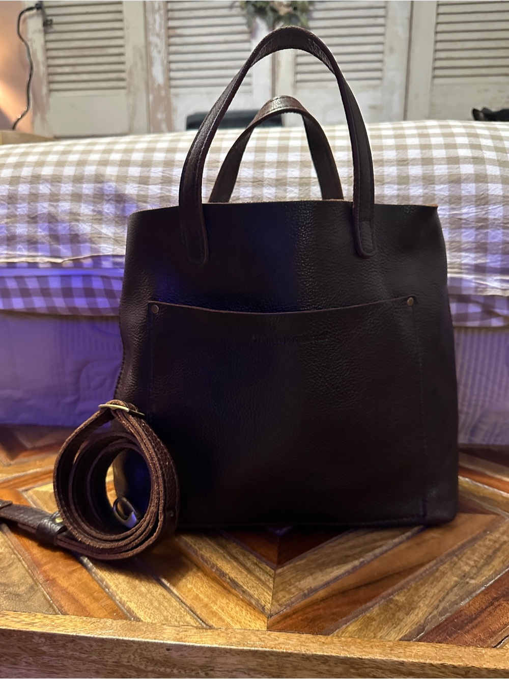 Portland Leather Cold Brew Pebbled Leather Tote with Detachable Strap